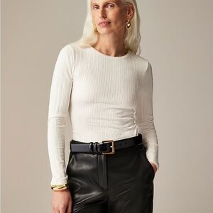 J. Crew Women's Cream Pointelle Ribbed Long Sleeve Top